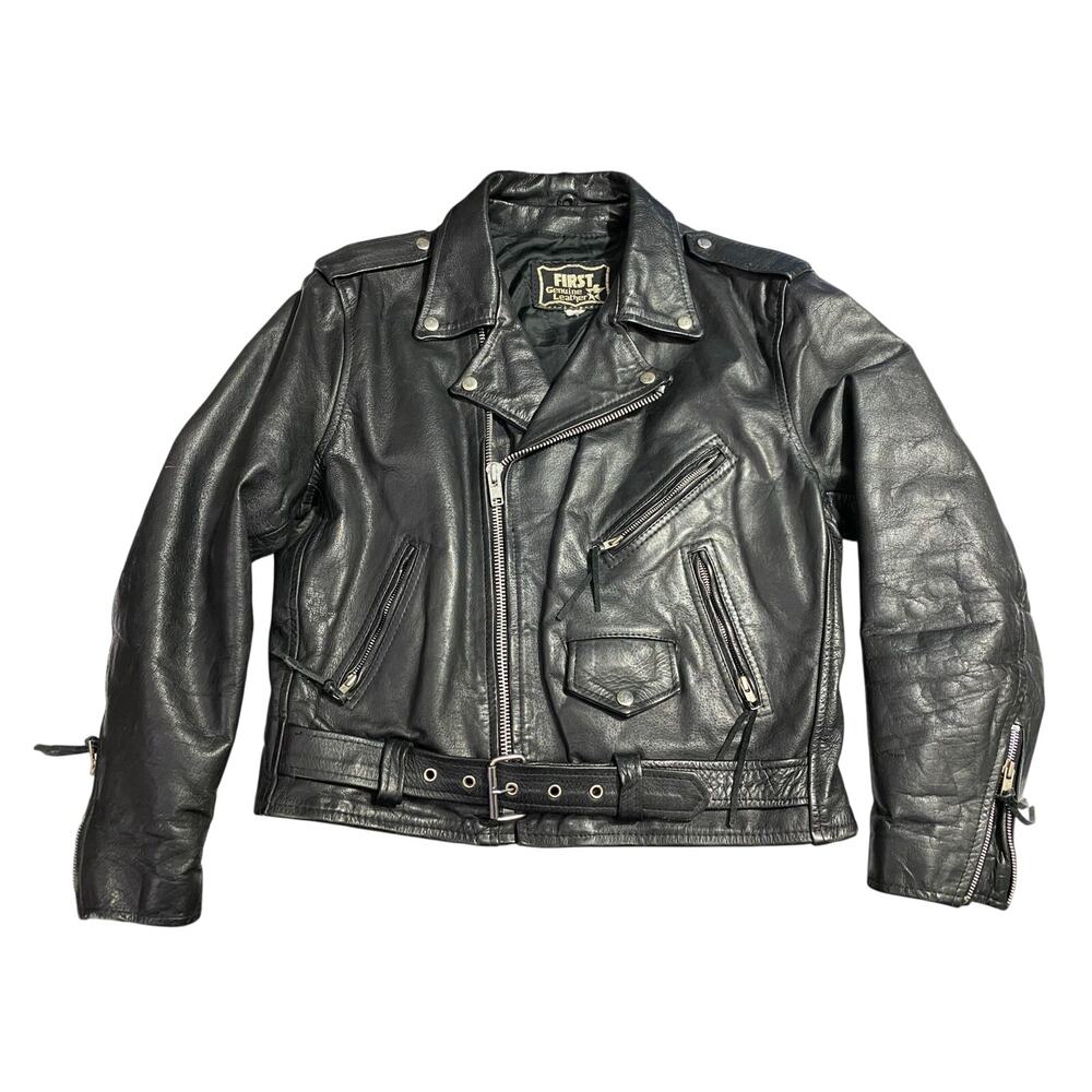Rare Vintage FIRST Genuine Leather Biker Jacket Men’s size 42  21x23 90s
